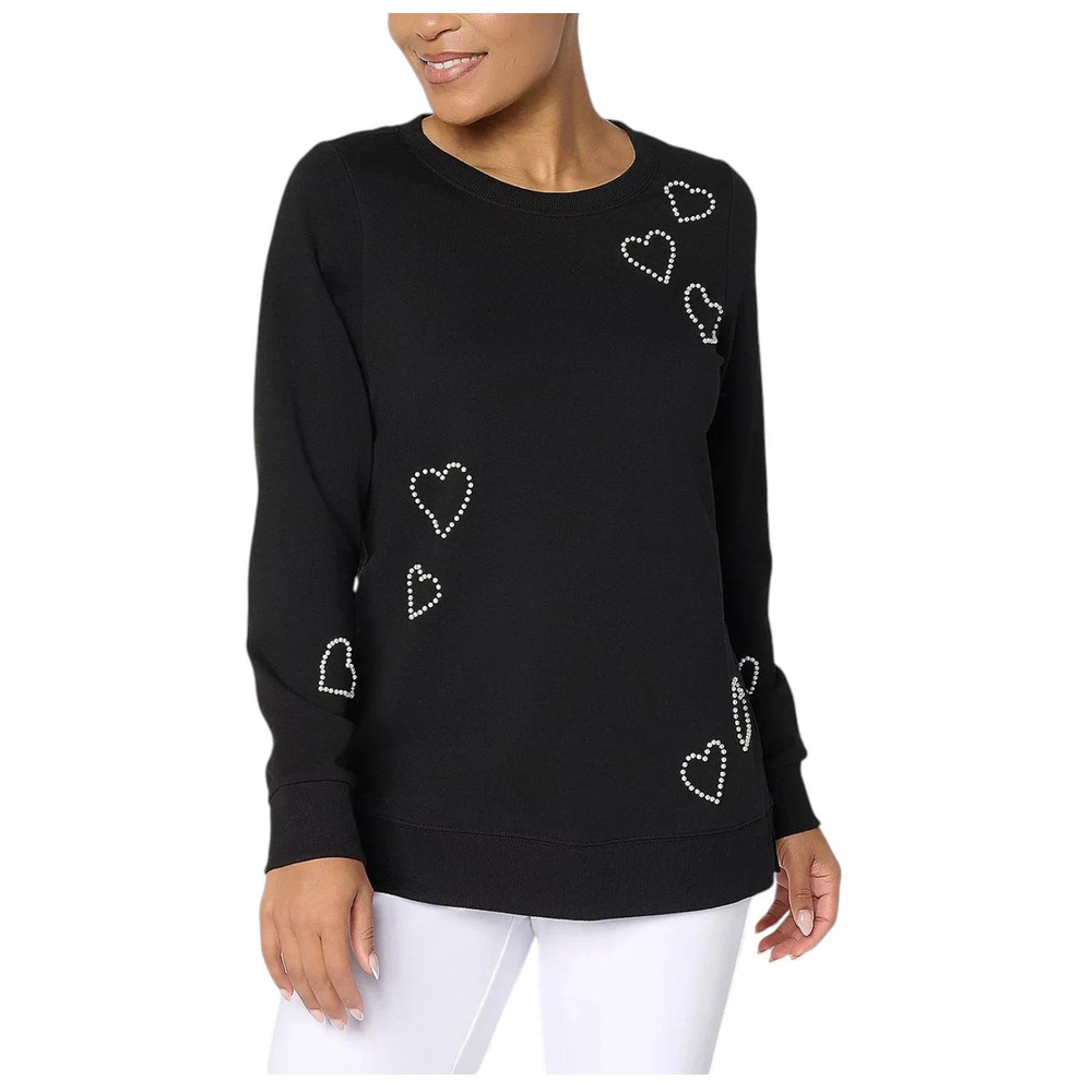 Belle by Kim Gravel Women`s French Terry Pearly Heart True Love Blk - Regular - Picture 1 of 1